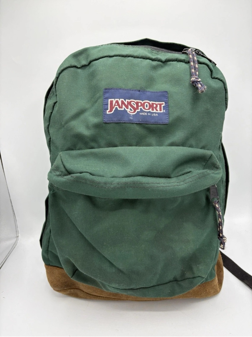 Jansport Dark Green Canvas Backpack with Tan Suede Base